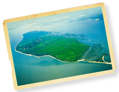 Aerial view of Osea Island and the surrounding Blackwater Estuary
